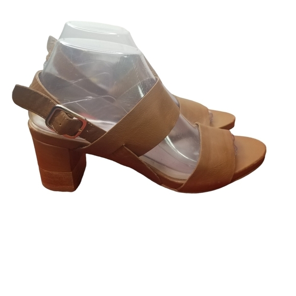 AGL camel brown leather open toe heeled slingback sandals - Picture 2 of 9
